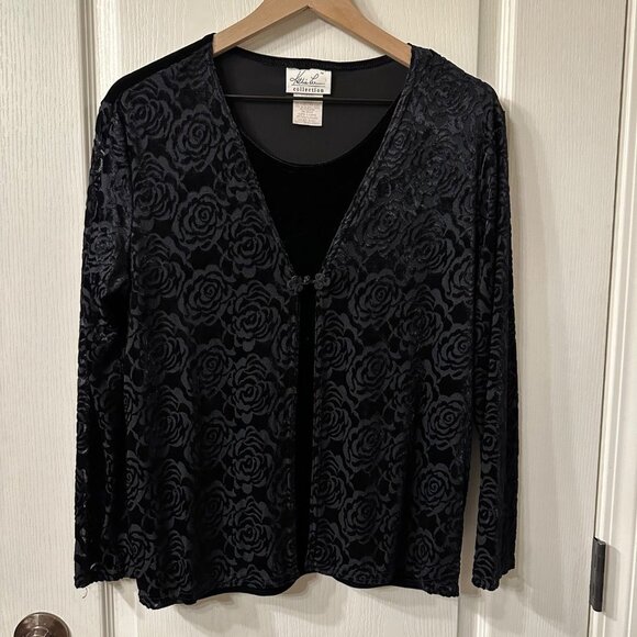 Kathie Lee | VTG 90s Black Floral Velvet Shirt Cardigan Goth Witchy Medium M - Picture 1 of 8